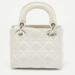 Dior White Cannage Leather Mini Lady Dior Tote