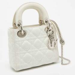 Dior White Cannage Leather Mini Lady Dior Tote