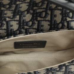 Pre Owned Dior Navy Blue Oblique Canvas and Leather Mini Saddle Bag