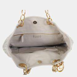 Dior White Woven Leather Soft Lady Dior Shopping Tote Bag