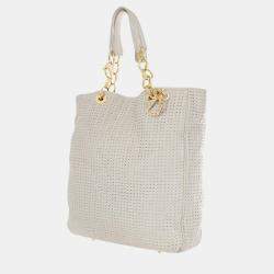 Dior White Woven Leather Soft Lady Dior Shopping Tote Bag