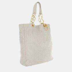 Dior White Woven Leather Soft Lady Dior Shopping Tote Bag