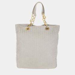 Dior White Woven Leather Soft Lady Dior Shopping Tote Bag