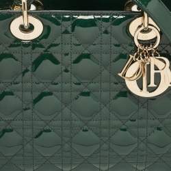 Pre Owned Dior Green Cannage Patent Leather Medium Lady Dior Tote