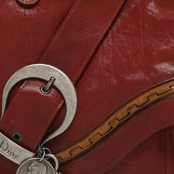 Pre Owned Dior Burgundy Leather Gaucho Double Saddle Shoulder Bag