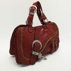 Pre Owned Dior Burgundy Leather Gaucho Double Saddle Shoulder Bag