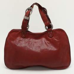 Pre Owned Dior Burgundy Leather Gaucho Double Saddle Shoulder Bag