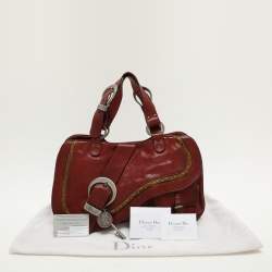 Pre Owned Dior Burgundy Leather Gaucho Double Saddle Shoulder Bag
