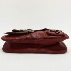 Pre Owned Dior Burgundy Leather Gaucho Double Saddle Shoulder Bag