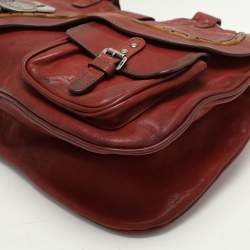 Pre Owned Dior Burgundy Leather Gaucho Double Saddle Shoulder Bag