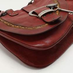 Pre Owned Dior Burgundy Leather Gaucho Double Saddle Shoulder Bag
