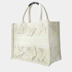 Christian Dior Book Tote Butterfly Embroidery Small White Handbag