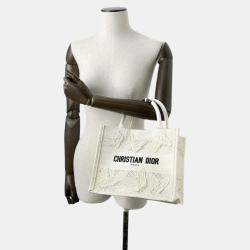 Christian Dior Book Tote Butterfly Embroidery Small White Handbag