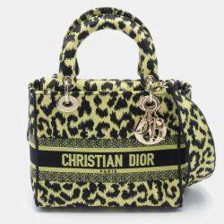 Christian Dior Canvas Green Black Dior Lady D-Lite Medium Tote Bag