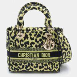 Christian Dior Canvas Green Black Dior Lady D-Lite Medium Tote Bag