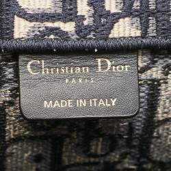 Pre Owned Dior Navy Blue Oblique Embroidered Canvas Medium Book Tote