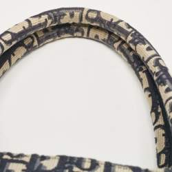 Pre Owned Dior Navy Blue Oblique Embroidered Canvas Medium Book Tote