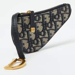 مملوكة مسبقًا Dior Navy Blue Oblique Fabric Saddle Coin Purse