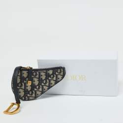 مملوكة مسبقًا Dior Navy Blue Oblique Fabric Saddle Coin Purse