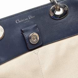 Dior Navy Blue/natural Canvas and Leather Large Diorissimo Shopper Tote