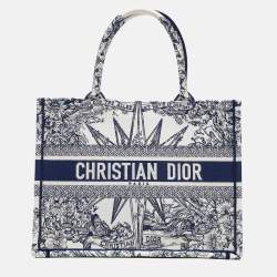 Dior Navy Blue/White Canvas Medium Embroidered Rêve d'Infini Book Tote 