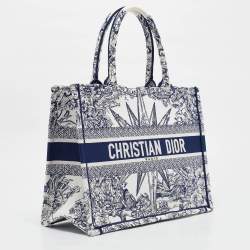 Dior Navy Blue/White Canvas Medium Embroidered Rêve d'Infini Book Tote 