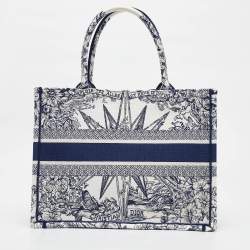 Dior Navy Blue/White Canvas Medium Embroidered Rêve d'Infini Book Tote 