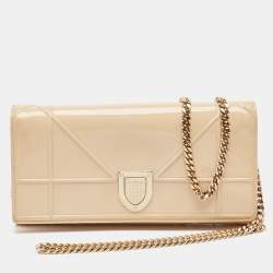 Dior Beige Patent Leather Diorama Wallet on Chain