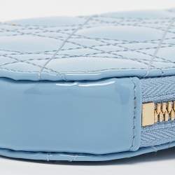 Pre Owned Dior Light Blue Cannage Patent Leather Lady Dior Phone Chain Holder