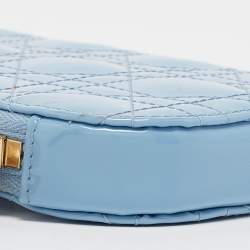 Pre Owned Dior Light Blue Cannage Patent Leather Lady Dior Phone Chain Holder
