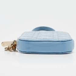 Pre Owned Dior Light Blue Cannage Patent Leather Lady Dior Phone Chain Holder