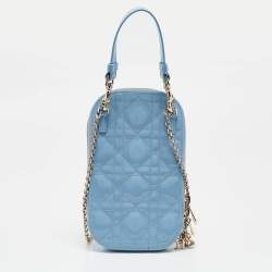 Pre Owned Dior Light Blue Cannage Patent Leather Lady Dior Phone Chain Holder