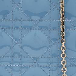 Pre Owned Dior Light Blue Cannage Patent Leather Lady Dior Phone Chain Holder