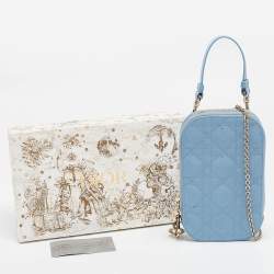 Pre Owned Dior Light Blue Cannage Patent Leather Lady Dior Phone Chain Holder