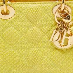 Pre Owned Dior Yellow Python Mini Lady Dior Tote