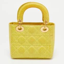 Pre Owned Dior Yellow Python Mini Lady Dior Tote