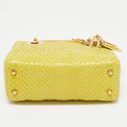 Pre Owned Dior Yellow Python Mini Lady Dior Tote