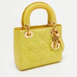 Pre Owned Dior Yellow Python Mini Lady Dior Tote