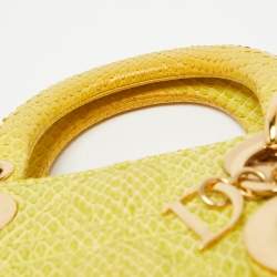 Pre Owned Dior Yellow Python Mini Lady Dior Tote