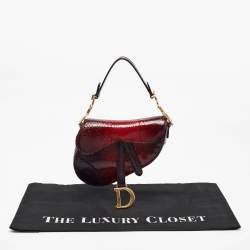 Pre Owned Dior Red/Black Snakeskin Mini Saddle Bag