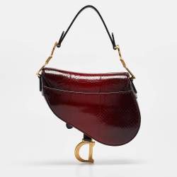 Pre Owned Dior Red/Black Snakeskin Mini Saddle Bag