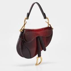 Pre Owned Dior Red/Black Snakeskin Mini Saddle Bag