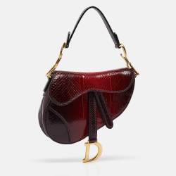 Pre Owned Dior Red/Black Snakeskin Mini Saddle Bag