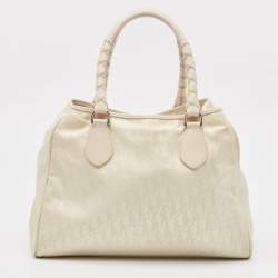 Dior White/Beige Diorissimo Nylon and Leather Lovely Bag