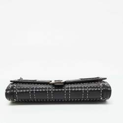 Pre Owned Dior Black Leather Cannage Perforated Stitched Flap Clutch