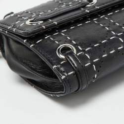 Pre Owned Dior Black Leather Cannage Perforated Stitched Flap Clutch