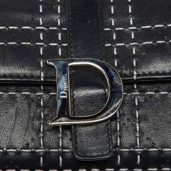 Pre Owned Dior Black Leather Cannage Perforated Stitched Flap Clutch
