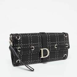Pre Owned Dior Black Leather Cannage Perforated Stitched Flap Clutch