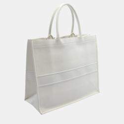 Christian Dior Leather White Black Dior Book Tote Large Bag