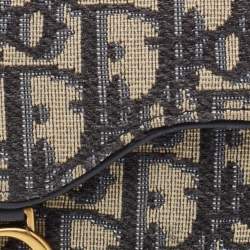 Pre Owned Dior Navy Blue Oblique Canvas and Leather Saddle Wallet